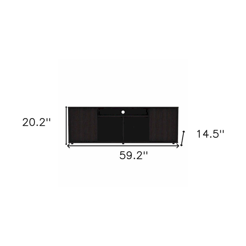 Modern Black TV Stand for 65 Inch TVs with Cabinets and Open Shelves and Wenge Wood Finish - 20  H x 59  W x 15  D