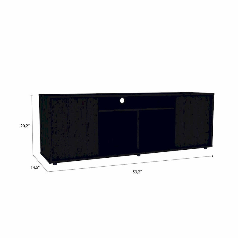 Modern Black TV Stand for 65 Inch TVs with Cabinets and Open Shelves and Wenge Wood Finish - 20  H x 59  W x 15  D