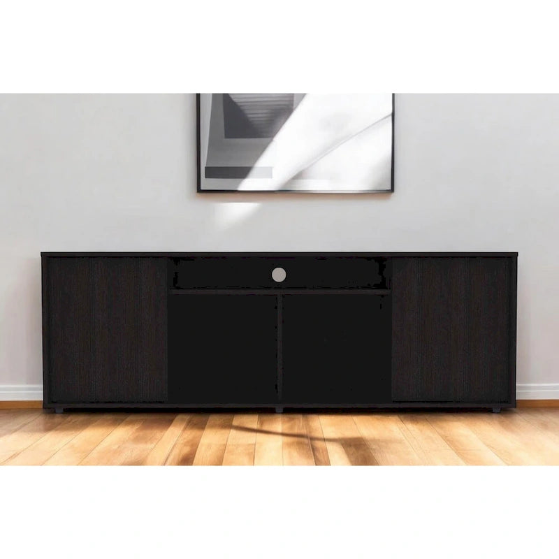 Modern Black TV Stand for 65 Inch TVs with Cabinets and Open Shelves and Wenge Wood Finish - 20  H x 59  W x 15  D