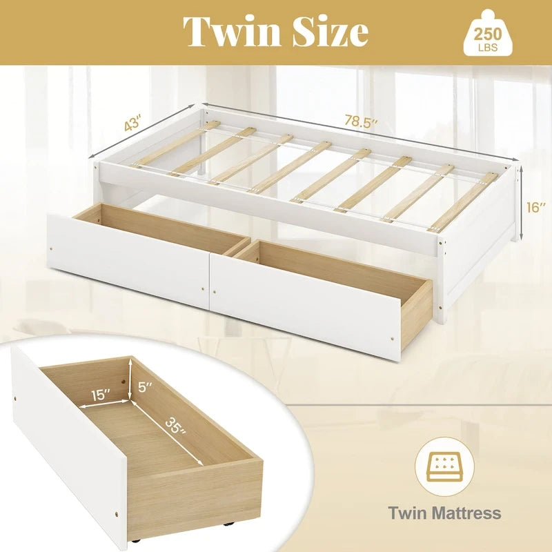 Gymax Twin Size Captain Bed w/ 2 Drawers Slats Support Twin Daybed