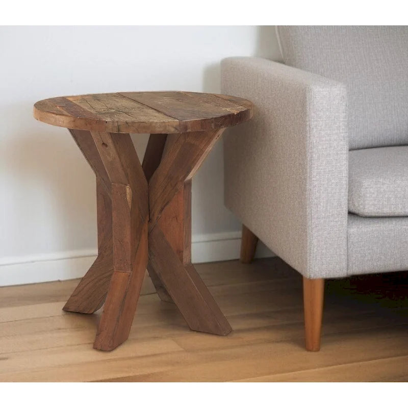 HomeRoots 26  Brown Distressed Reclaimed Wood End Table - 25.75' X '26' X '25.75