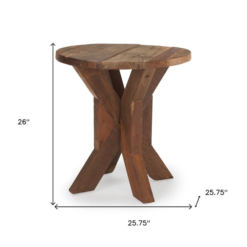 HomeRoots 26  Brown Distressed Reclaimed Wood End Table - 25.75' X '26' X '25.75