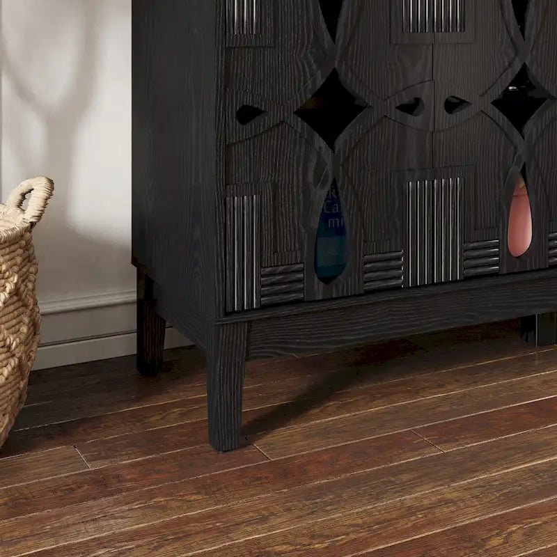 Hollow-Carved Accent Cabinet Sideboard Buffet Cabinet, 60.5  Entrance Storage Cabinet Media Console Table with 4 Doors