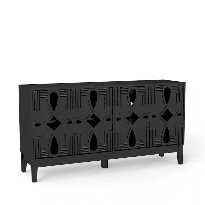 Hollow-Carved Accent Cabinet Sideboard Buffet Cabinet, 60.5  Entrance Storage Cabinet Media Console Table with 4 Doors