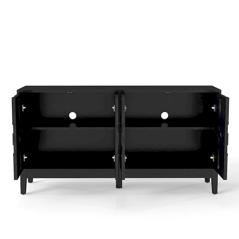 Hollow-Carved Accent Cabinet Sideboard Buffet Cabinet, 60.5  Entrance Storage Cabinet Media Console Table with 4 Doors