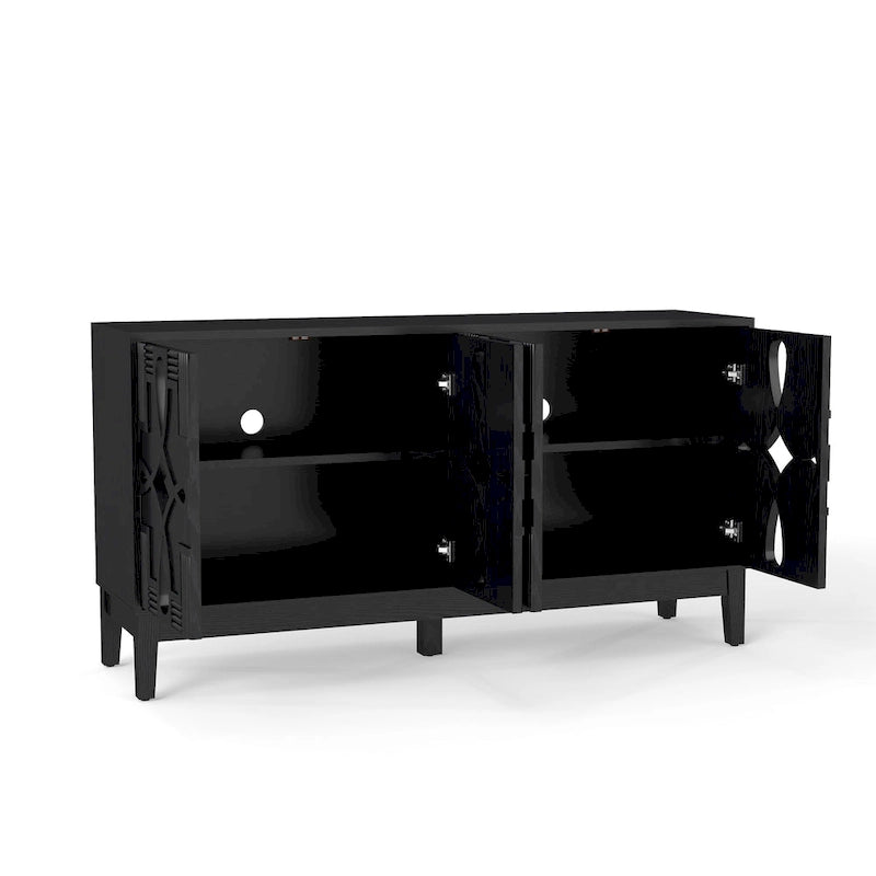 Hollow-Carved Accent Cabinet Sideboard Buffet Cabinet, 60.5  Entrance Storage Cabinet Media Console Table with 4 Doors