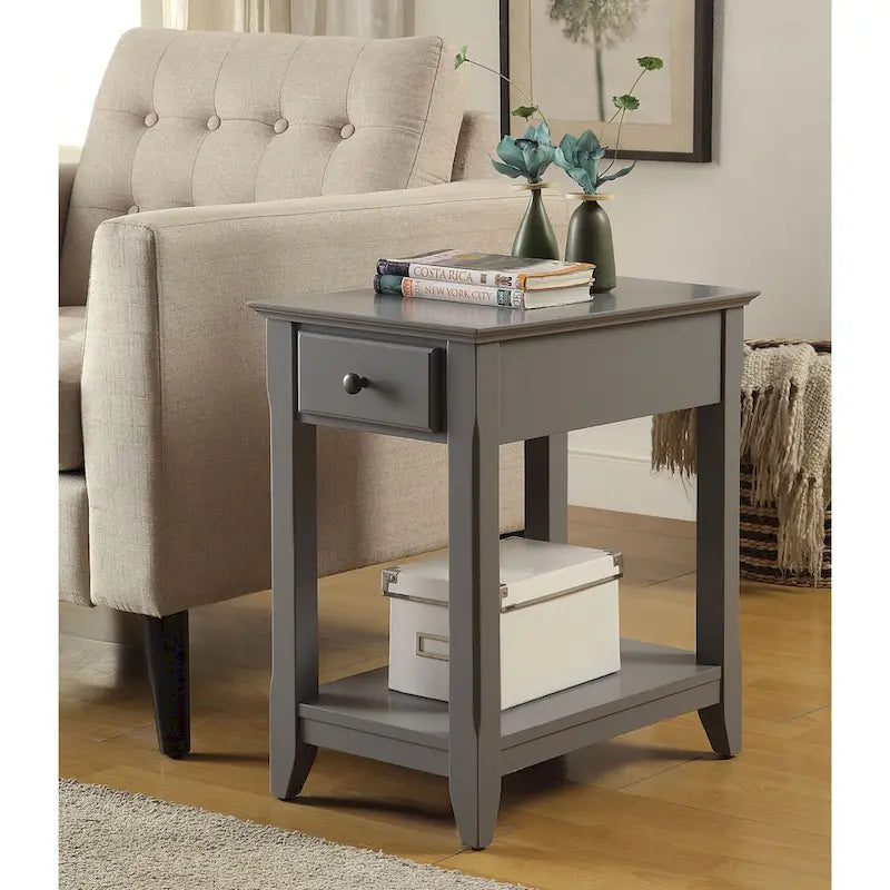 Space Saving Rectangular 23 Wooden Side End Table with Two Storage Shelve and One Drawer for Living Room - 13 L X 22 W x 23 H