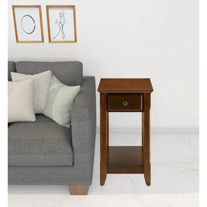 Space Saving Rectangular 23 Wooden Side End Table with Two Storage Shelve and One Drawer for Living Room - 13 L X 22 W x 23 H