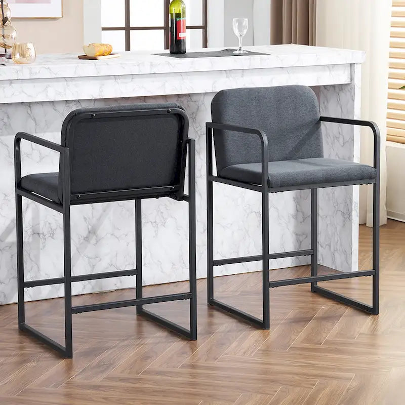 Set of 2,Modern Upholstered Counter Height Bar Stool with Armrests, Metal Frame and Padded Seat