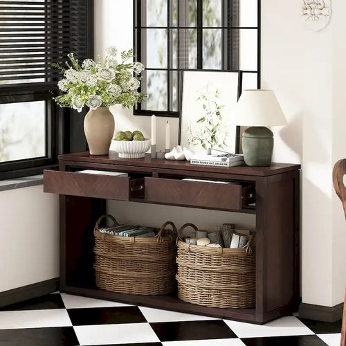 55  Rustic Wooden Entryway Console Table(Espresso)