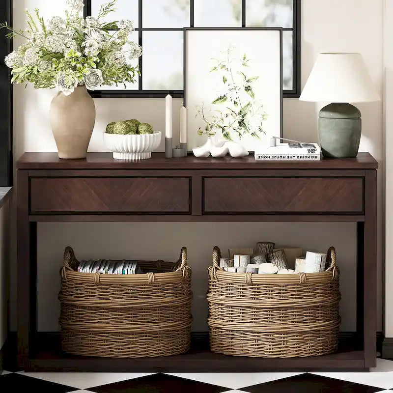 55  Rustic Wooden Entryway Console Table(Espresso)