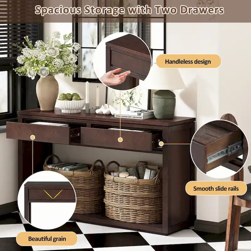 55  Rustic Wooden Entryway Console Table(Espresso)