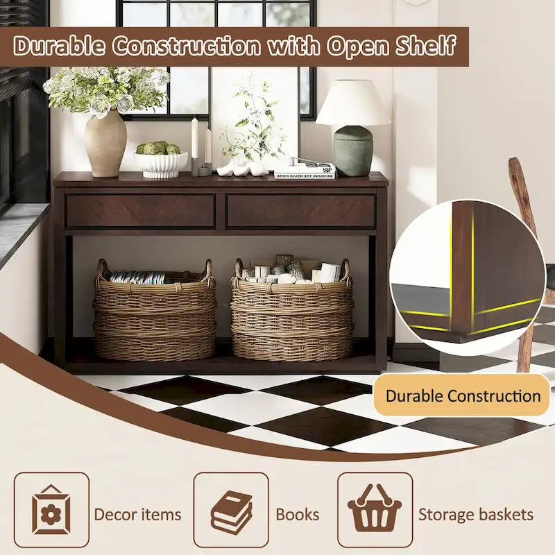 55  Rustic Wooden Entryway Console Table(Espresso)