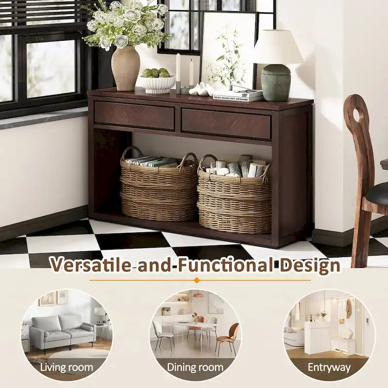 55  Rustic Wooden Entryway Console Table(Espresso)