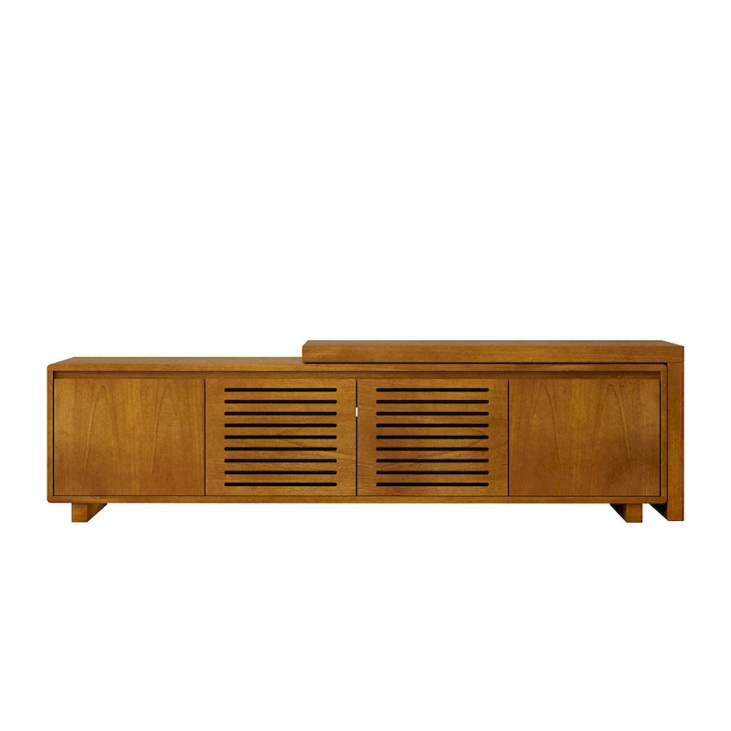Mid Century Expandable TV Stand with 4 Storage Cabinets and Hollowout Door for Living Room Entertainment Center