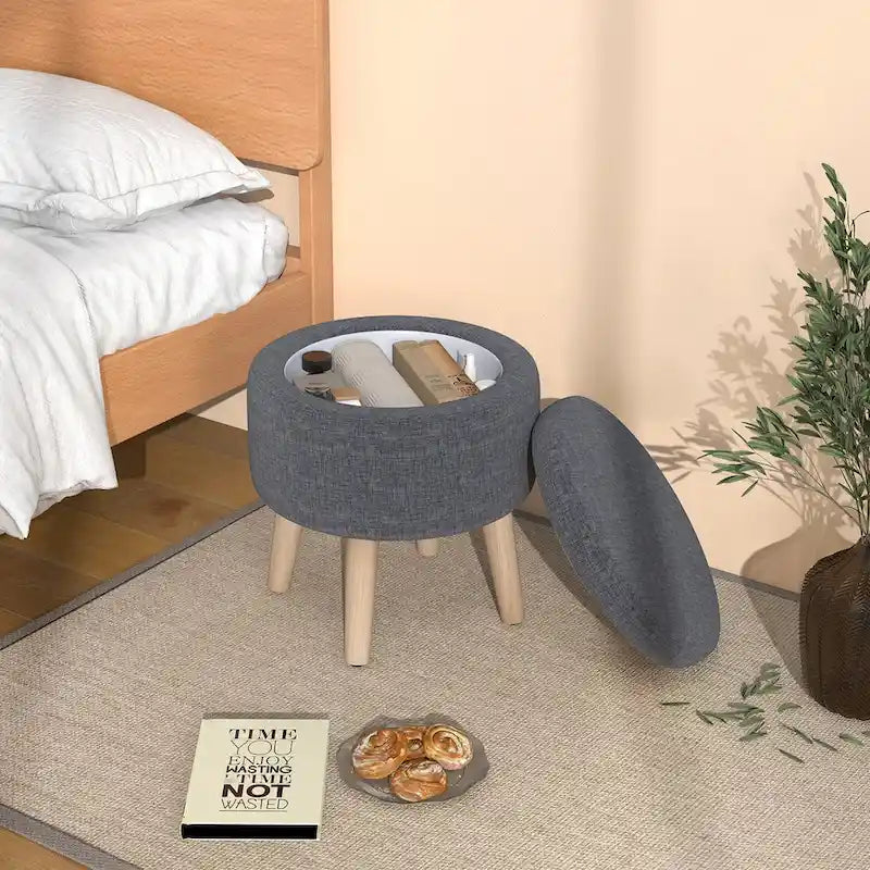 Costway Round Storage Ottoman Accent Storage Footstool with Tray for - See Details