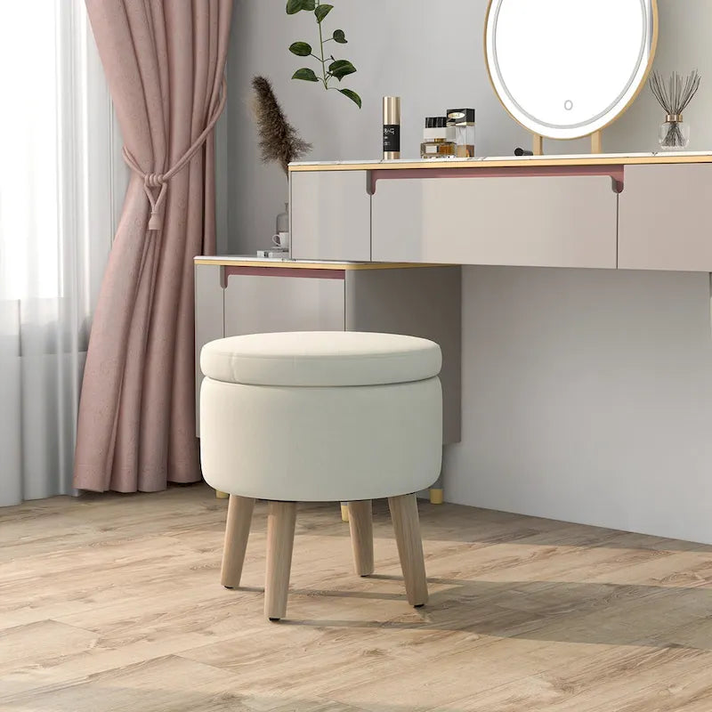 Costway Round Storage Ottoman Accent Storage Footstool with Tray for - See Details