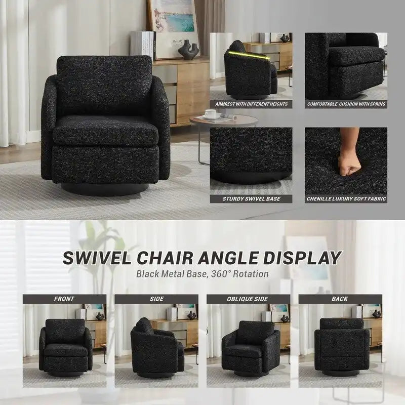 Chenille Upholstered Swivel Accent Chair for Living Room