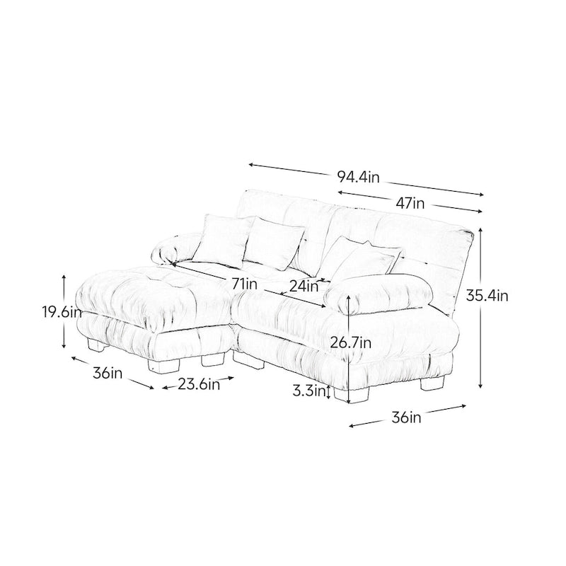L Shaped Loveseat Sofa Chenille Sectional Couch with Lumbar Pillows