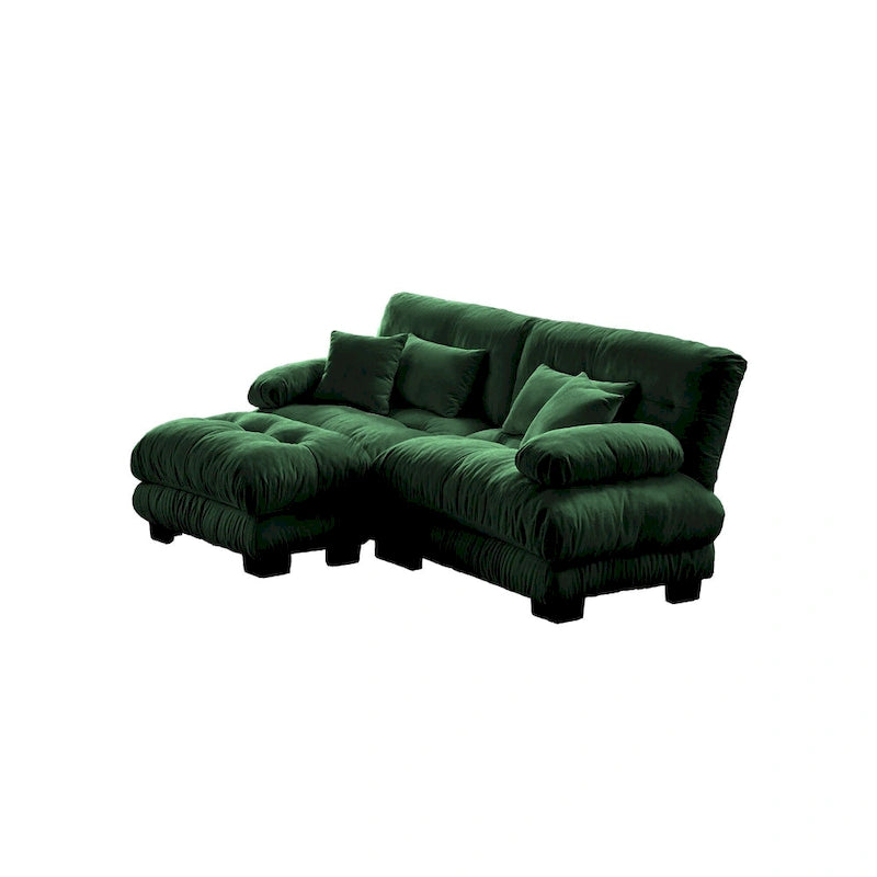 L Shaped Loveseat Sofa Chenille Sectional Couch with Lumbar Pillows