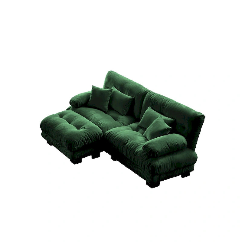 L Shaped Loveseat Sofa Chenille Sectional Couch with Lumbar Pillows