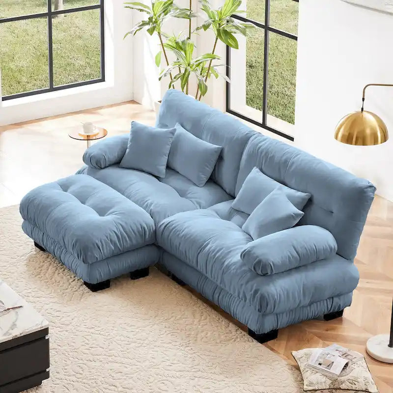 L Shaped Loveseat Sofa Chenille Sectional Couch with Lumbar Pillows