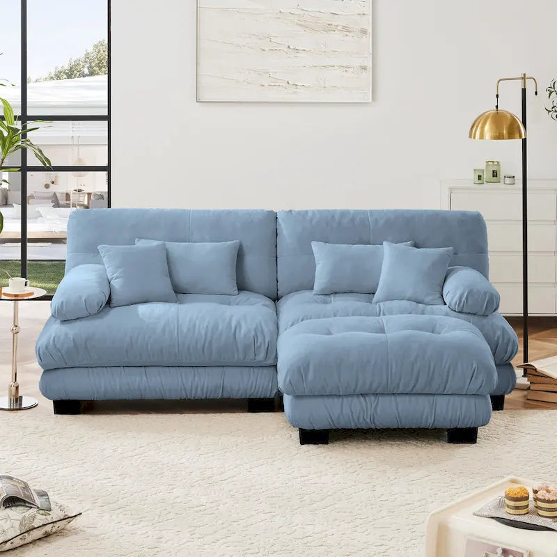 L Shaped Loveseat Sofa Chenille Sectional Couch with Lumbar Pillows