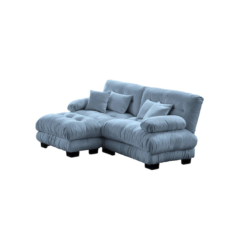 L Shaped Loveseat Sofa Chenille Sectional Couch with Lumbar Pillows