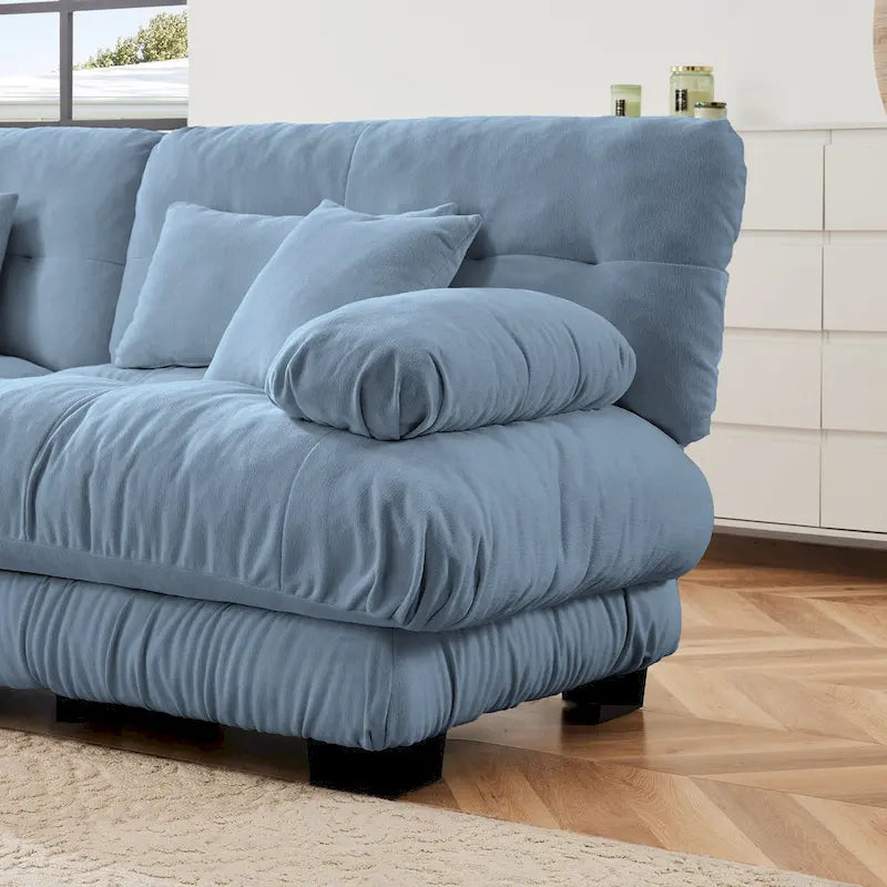 L Shaped Loveseat Sofa Chenille Sectional Couch with Lumbar Pillows