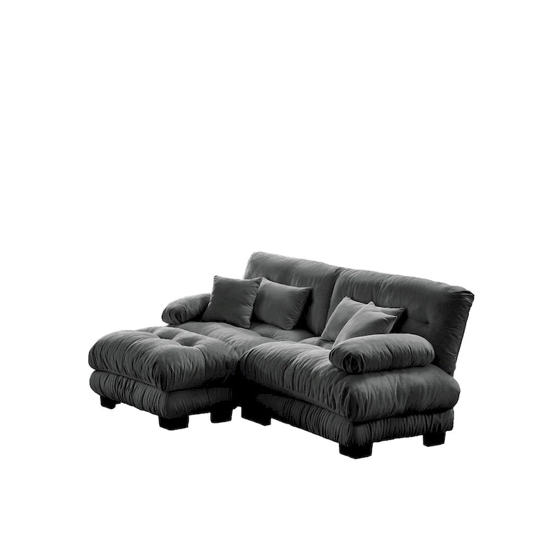 L Shaped Loveseat Sofa Chenille Sectional Couch with Lumbar Pillows
