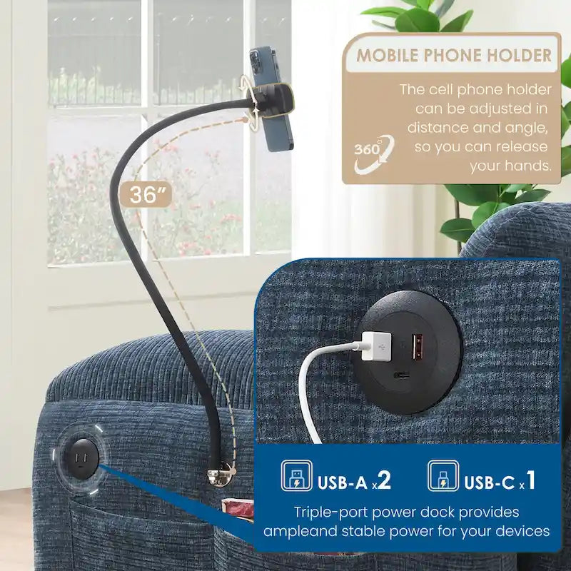 U-Shaped Sectional Sofa Indoor Chaise Lounge w/ USB & Type-C Charger