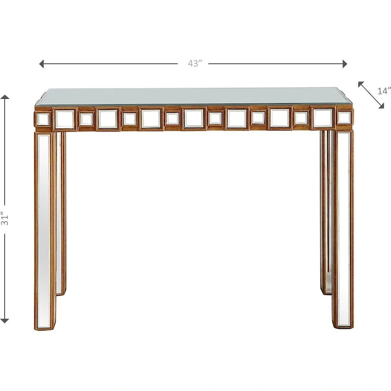 Gold Mirrored Rectangular Console Table and Four-Leg Glass Base - 43  L x 14  W x 31  H