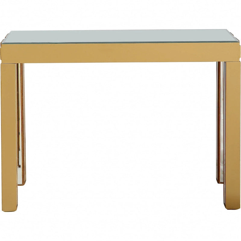 Gold Mirrored Rectangular Console Table and Four-Leg Glass Base - 43  L x 14  W x 31  H