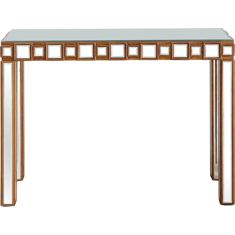 Gold Mirrored Rectangular Console Table and Four-Leg Glass Base - 43  L x 14  W x 31  H