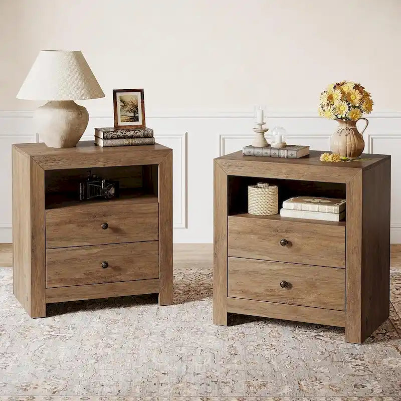 Farmhouse Nightstand with 2 Storage Drawers