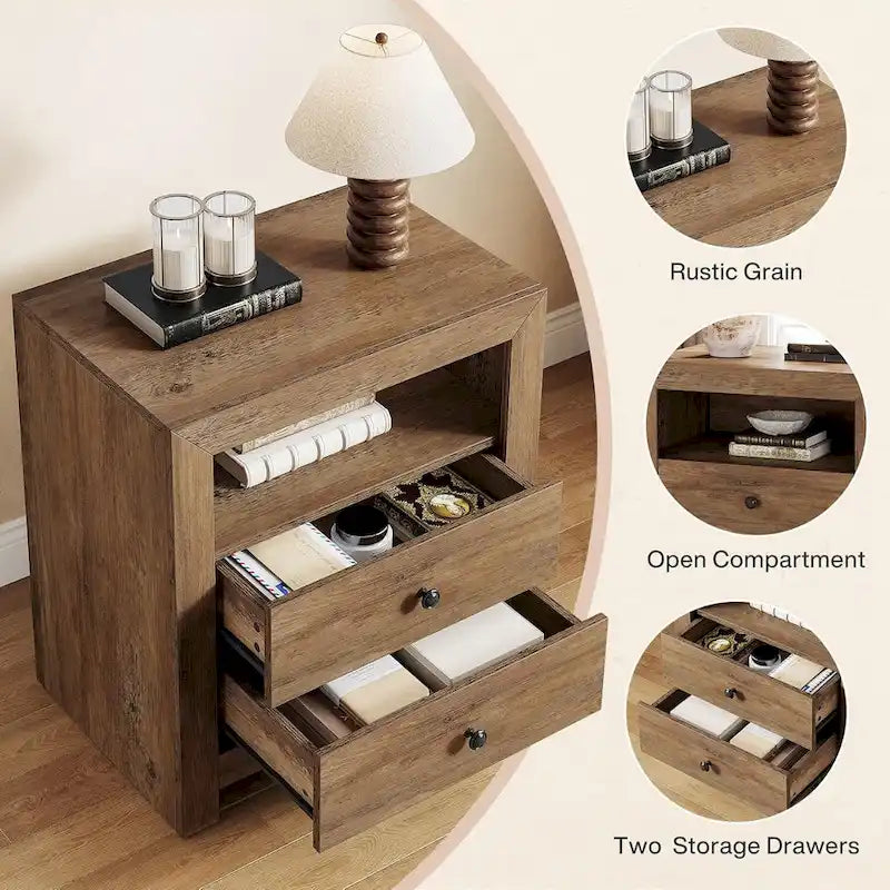 Farmhouse Nightstand with 2 Storage Drawers