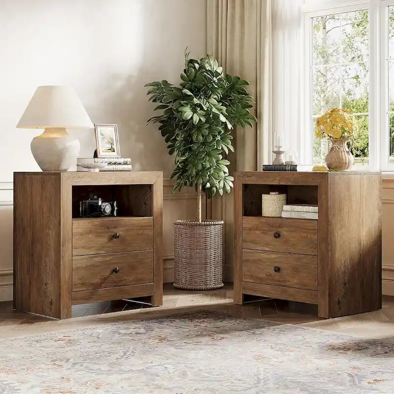 Farmhouse Nightstand with 2 Storage Drawers