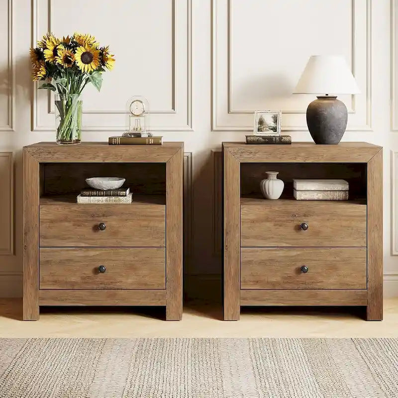 Farmhouse Nightstand with 2 Storage Drawers