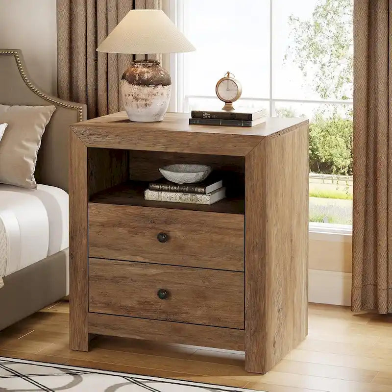 Farmhouse Nightstand with 2 Storage Drawers