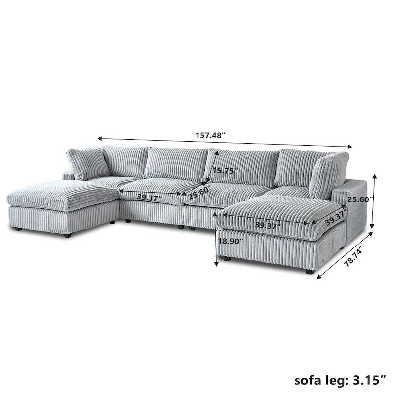 157.48  Modular Sectional Sofa Couch, Modern Deep Seat Sleeper Sofa for Living Room