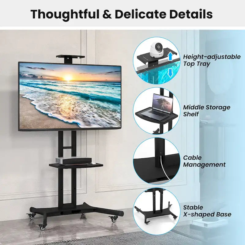 Gymax Mobile TV Stand for 32-82 LCD LED Flat Screen TVs up to 132