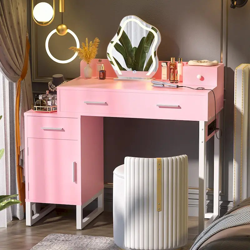 Vanity Desk with 4 Storage Drawers,Modern Makeup Vanity Table with Charging Station