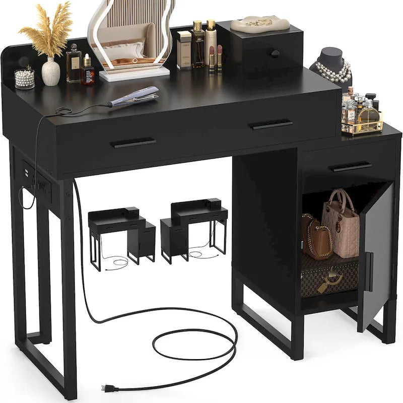 Vanity Desk with 4 Storage Drawers,Modern Makeup Vanity Table with Charging Station