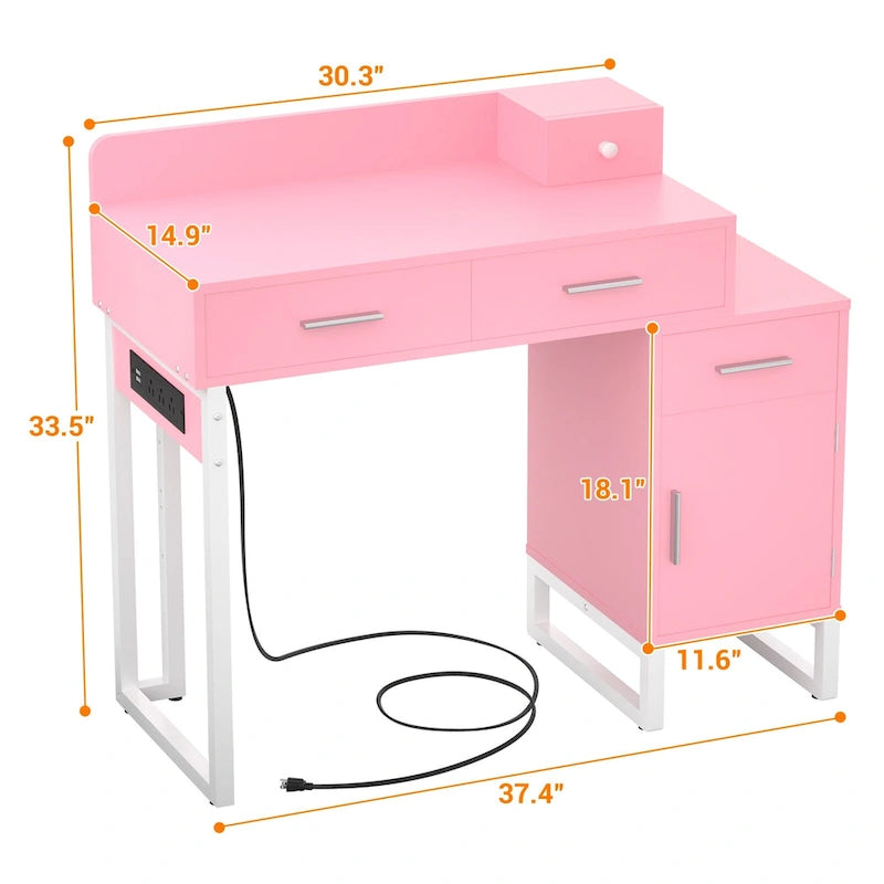 Vanity Desk with 4 Storage Drawers,Modern Makeup Vanity Table with Charging Station