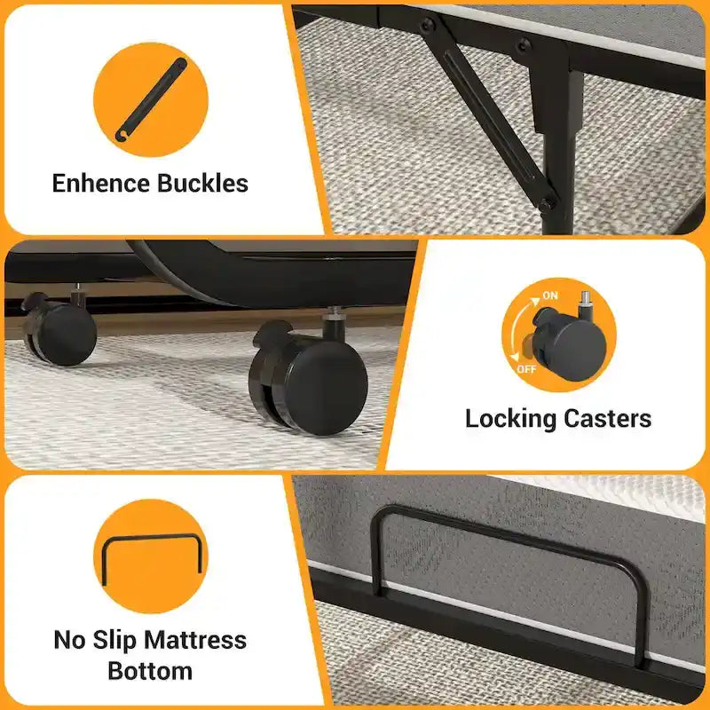 Folding Bed with 5 Inch Memory Foam Mattress, Small Single Bed Extra Guest Bed with Wheel