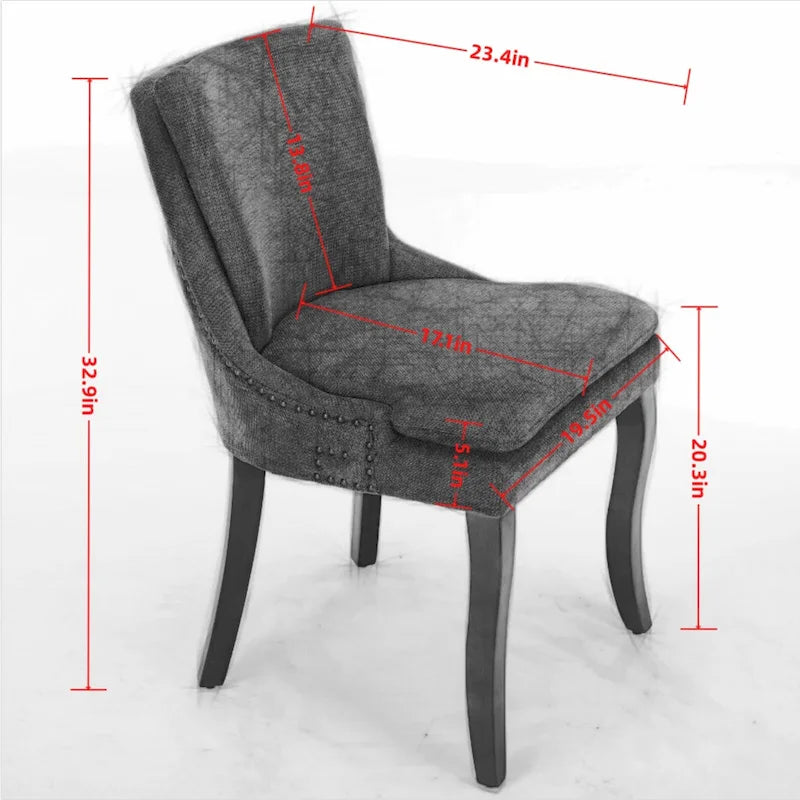 Modern Dining Chairs Set of 2,Chenille Upholstered Dining Chairs,Living Room Accent Leisure Chairs with Curved Solid Wood Legs