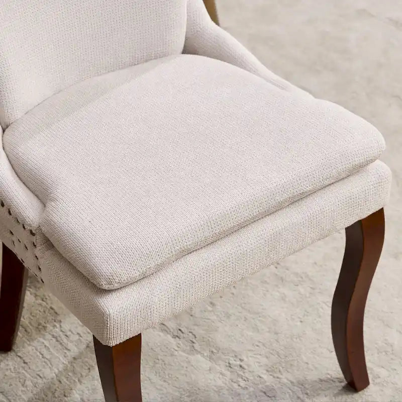 Modern Dining Chairs Set of 2,Chenille Upholstered Dining Chairs,Living Room Accent Leisure Chairs with Curved Solid Wood Legs