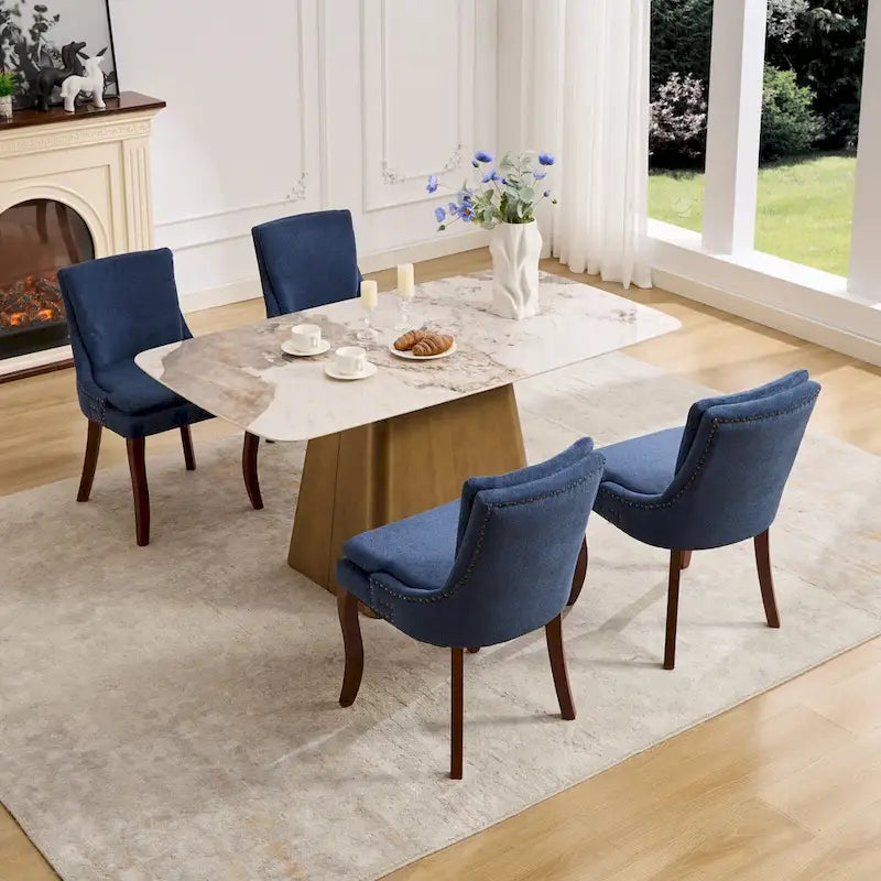 Modern Dining Chairs Set of 2,Chenille Upholstered Dining Chairs,Living Room Accent Leisure Chairs with Curved Solid Wood Legs