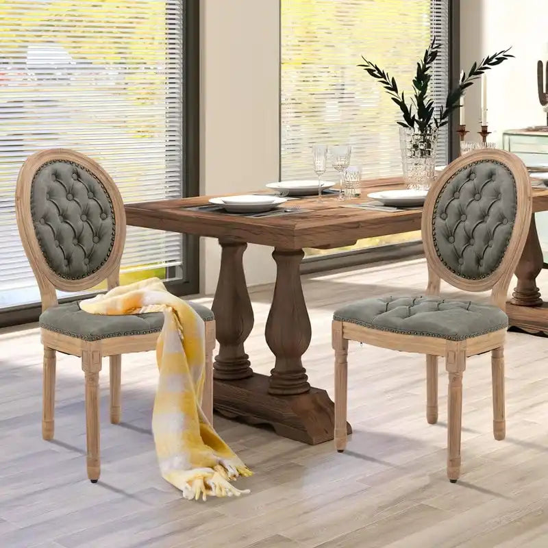 French Chair Dining Chair Solid Wood with Nailhead Trim Set of 2