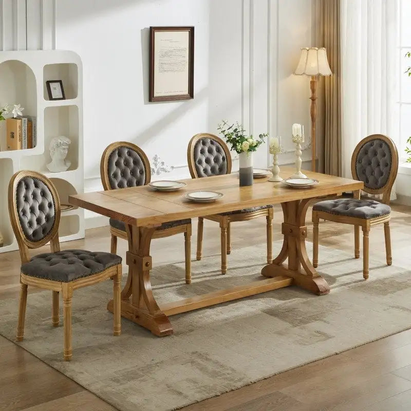 French Chair Dining Chair Solid Wood with Nailhead Trim Set of 2